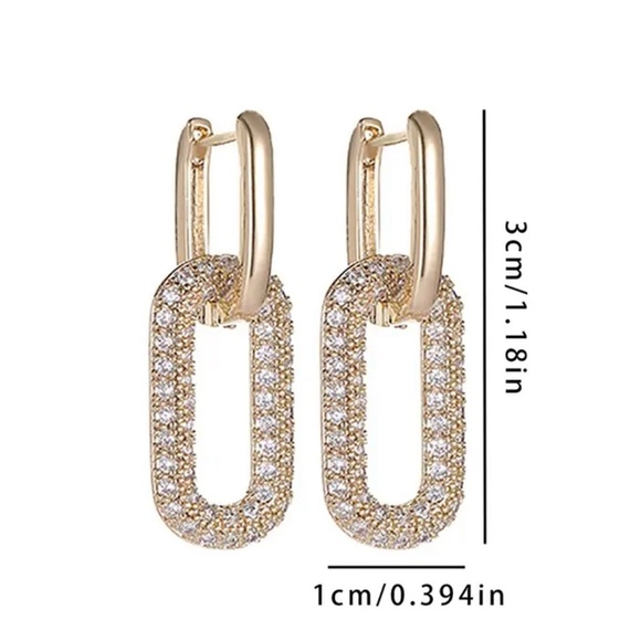 New Gold plated Geometric CZ Earrings push back - Picture 3 of 4